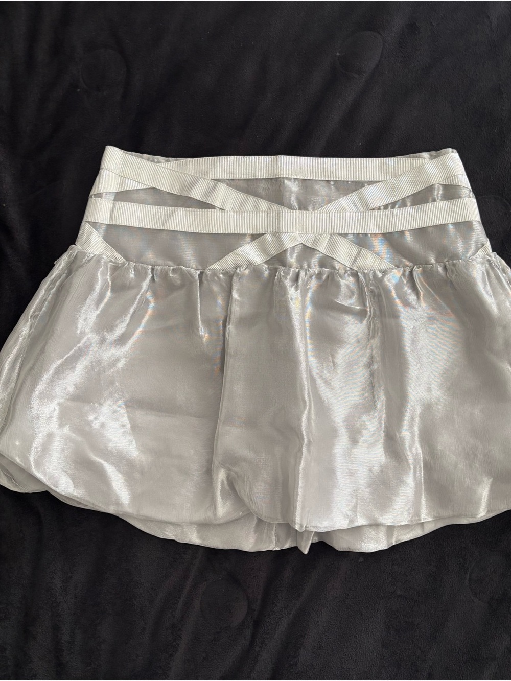 bebe Metallic Silver Skort with Crisscross Waistband